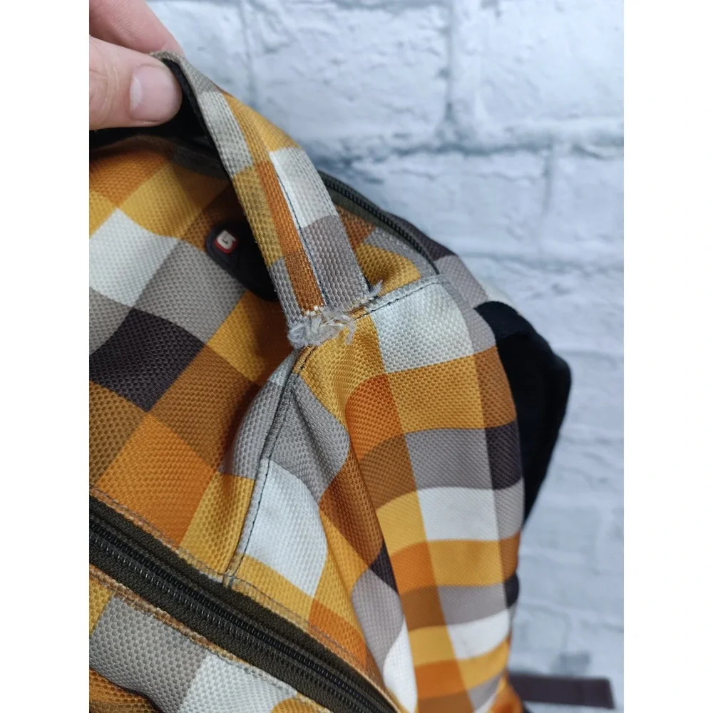 Burton Plaid Backpack Yellow Brown Checkered Multi Pocket Outdoors Travel Bag